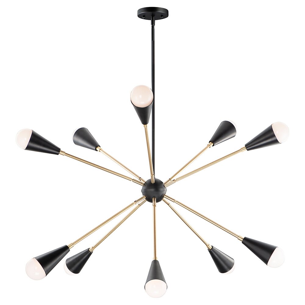 10-Light Pendant with Bulbs in Black & Satin Brass