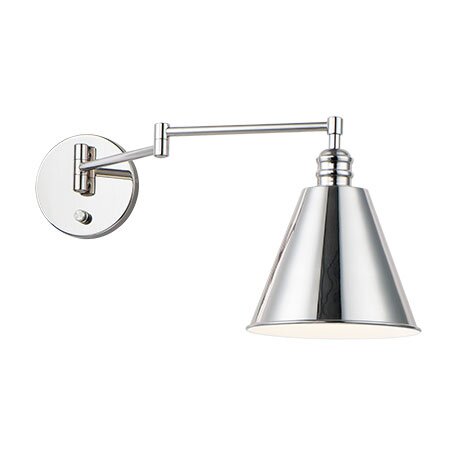 1-Light Wall Sconce Horizontal Swing Arm in Polished Nickel