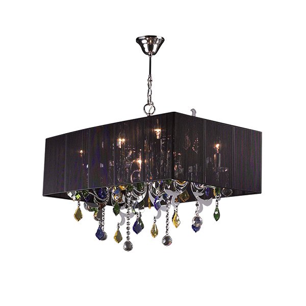 Chandelier in Polished Chrome with Black Linen Shade and Asfour Handcut Crystal