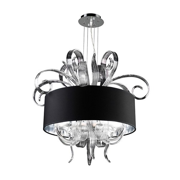 27" Chandelier in Polished Chrome with Black Fabric Shade and Clear Glass