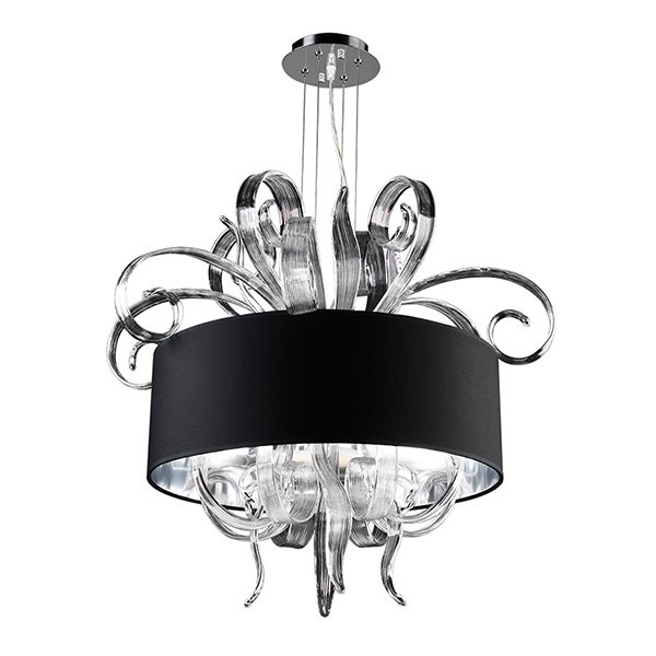38" Chandelier in Polished Chrome with Black Fabric Shade and Clear Glass