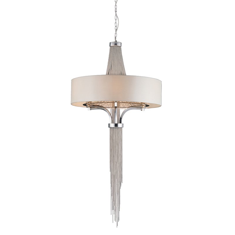 30" Chandelier in Polished Chrome with Beige Fabric Shade