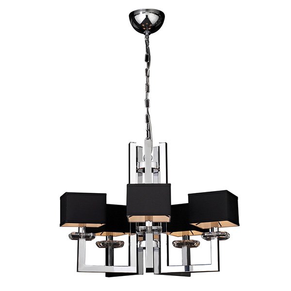 28" Chandelier in Polished Chrome with Black Fabric Shade and Clear K9 Crystal