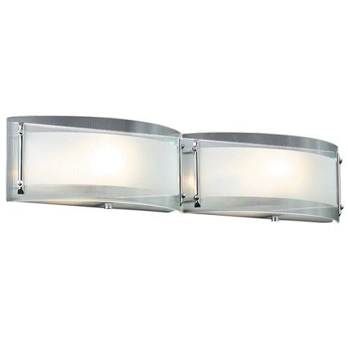 CFL Double Vanity Light in Polished Chrome with Ribbed Clear Glass