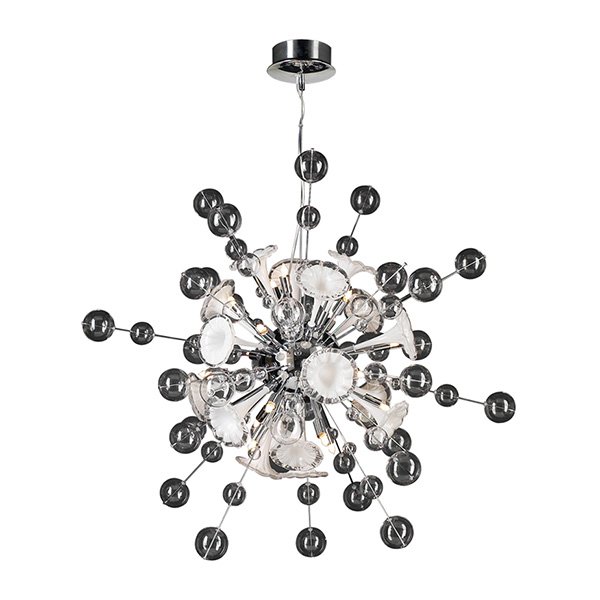 Chandelier in Polished Chrome with Clear & White Glass