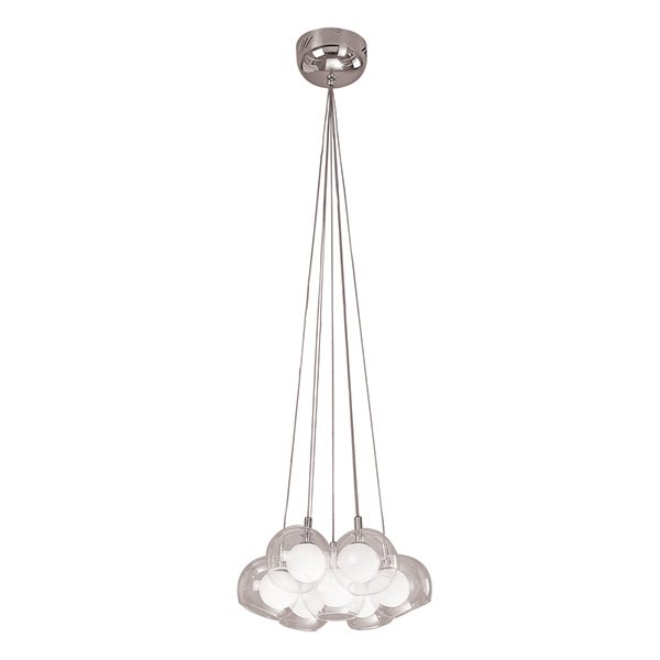 (7 light) Pendant in Satin Nickel with Inner Opal and Outer Clear Glass