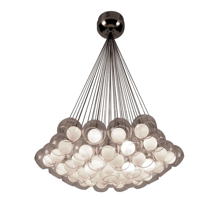 32" Chandelier in Satin Nickel with Inner Opal and Outer Clear Glass