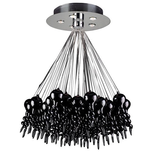 28" Chandelier in Polished Chrome with Black Glass