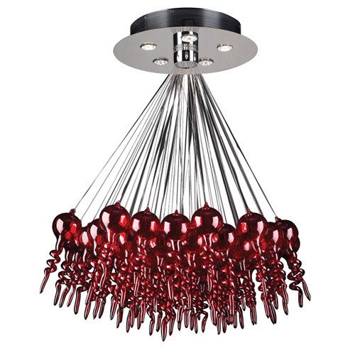 28" Chandelier in Polished Chrome with Red Glass