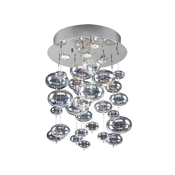 Chandelier in Polished Chrome with Iridescent Glass