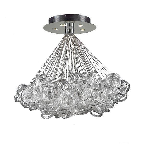 Chandelier in Polished Chrome with Clear Ribbed Glass