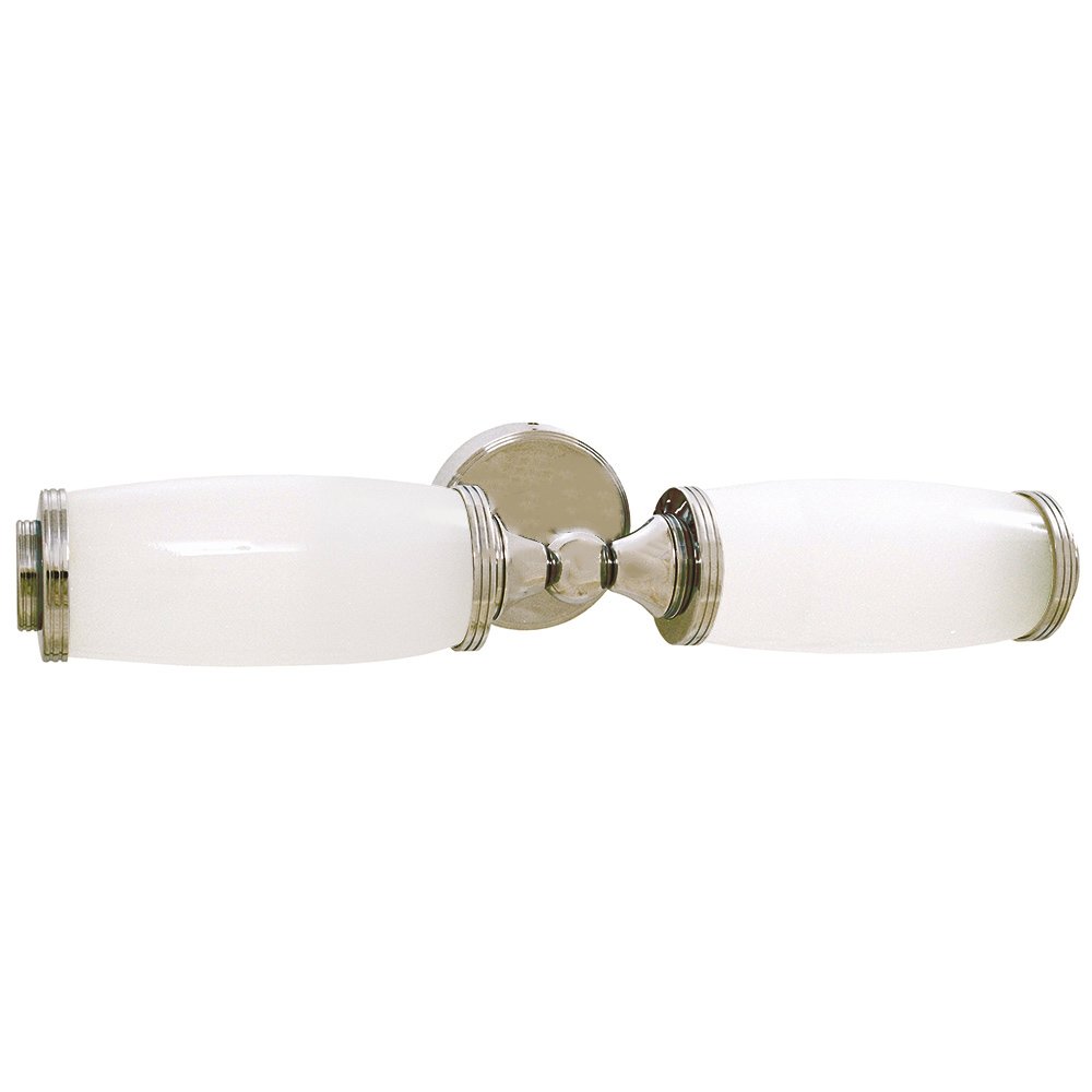 Bathroom Double Wall Light with Frosted Glass Tube Shades in Satin Nickel